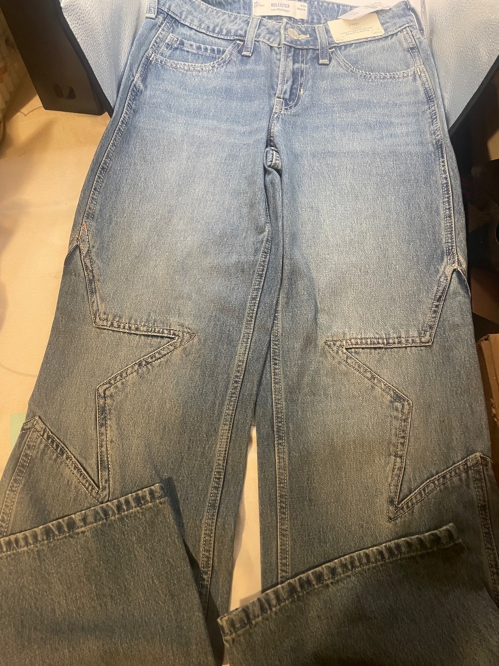 BNWT Hollister Light Blue Wide-Leg Star Panel Jeans
